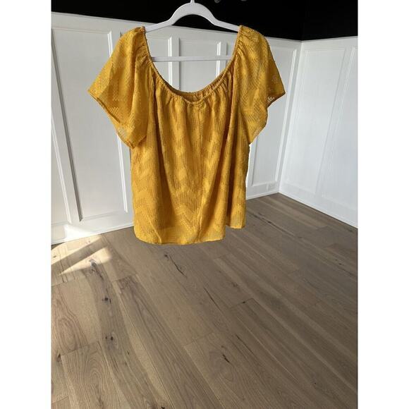 Lane Bryant Womens Mustard Yellow Chevron Textured Loose Fit Blouse Size 14 - Picture 4 of 11